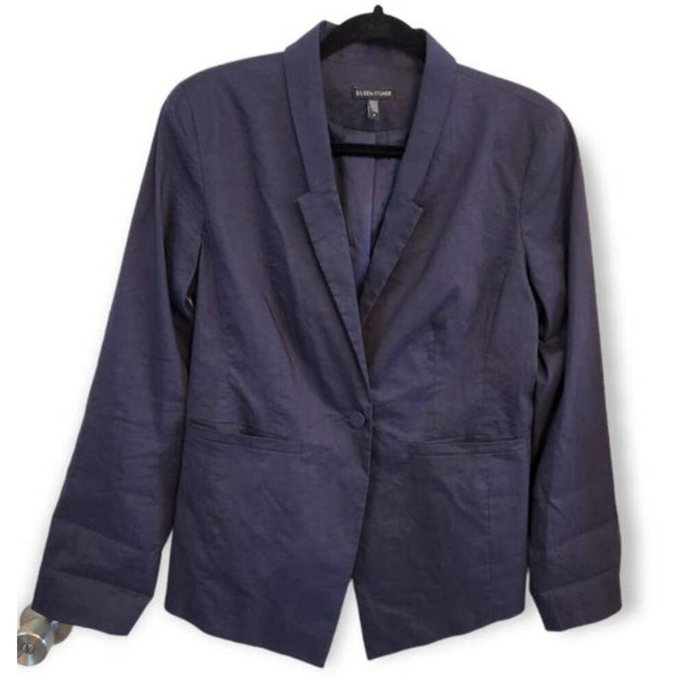 Eileen Fisher Women's Navy Blue One Button Blazer Jacket Size 8